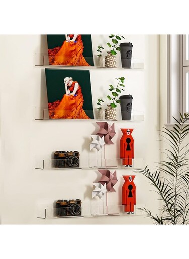 Acrylic Floating Wall Shelf, 4 Pack 24 Inch Invisible Storage Rack, Modern Picture Ledge Display Shelf, Wall Mounted Bookshelf For Kids Room, Clear Bathroom Organizer