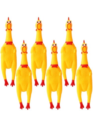 Zddaoole 6 Pcs Large Screaming Chicken Dog Toys,Yellow Rubber Chicken 12 inch,Squeeze Squeaky and Screaming Chicken,Prank Novelty Toy for Kids or Adults