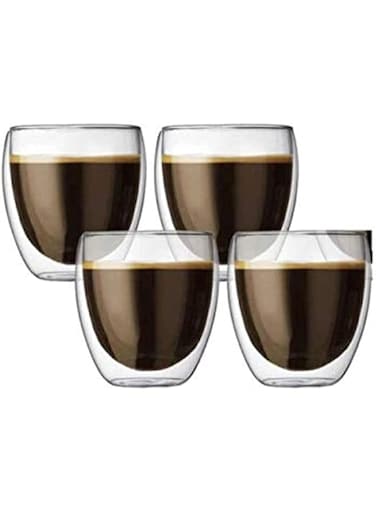 XIUWOO Double Wall Insulated Glass Coffe Mugs, 250ml, 4 Pieces