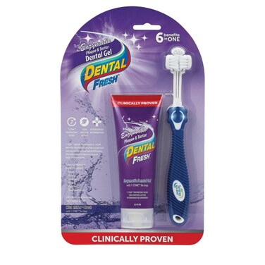 Dental Fresh Enzymatic Dental Gel with Triflex Brush 70.87g &ndash; Removes Plaque &amp; Tartar for Dogs &amp; Cats