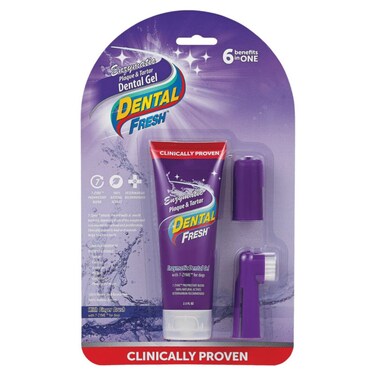 Synergy Labs Dental Fresh Enzymatic Plaque &amp; Tartar Dental Gel 2.5oz (70.87g) with Finger Brush &ndash; Advanced Pet Oral Care
