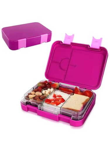 BPA Free Leakproof Airtight Bento Lunchbox with 6 Adjustable Compartments, 760 ml Insulated Tiffin Box with removable tray for Kids and Adults Perfect for School Office (Pink)