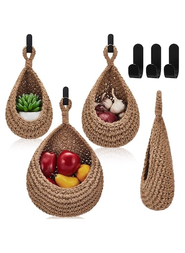 MAKINGTEC Wall Hanging Fruit Baskets for Kitchen, Hanging Wall Vegetable Fruit Baskets Boho Wall Basket, Woven Basket for Kitchen Storage Vegetable Fruit Products, Tomato Potato and Onion Storage Box