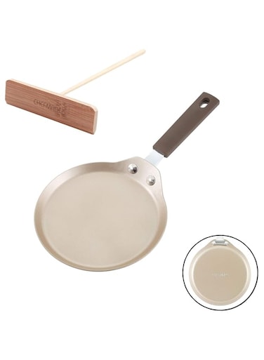 CHEFMADE Mini Crepe Pan with Bamboo Spreader, 6-Inch Non-Stick Pancake Pan with Insulating Silicone Handle for Gas, Induction, Electric Cooker (Champagne Gold)