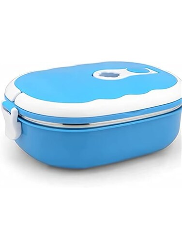 Azonee Lunch Box, Rectangle Thermal for Food Stainless Steel Lunch Container Lunch Box Food Storage Container Thermos for Hot Food 900ML (Blue 1 Layer)