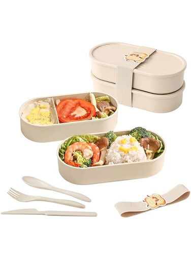 ORCHID M&reg;Bento Box Lunch Box Japanese Style 2 Layer Food Containers with Utensils Spoon Fork and Knife Bundle Divider Food Container