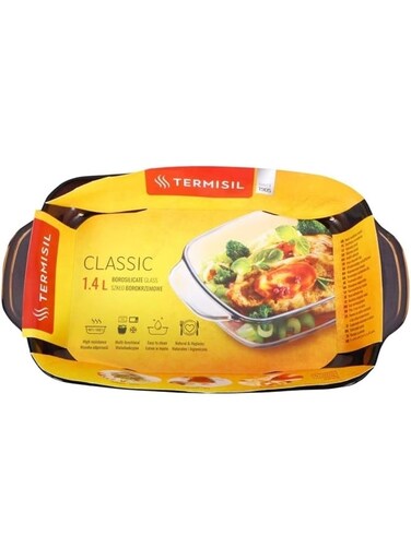 Borosilicate Glass Rectangular Baking Tray, 1.4 Liter Capacity, Brown