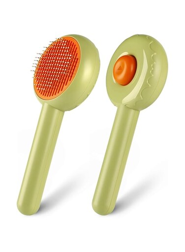 Cat Grooming Brush Self Cleaning Slicker Dogs Cats Doggy Pet Kittens One-Click Shedding Button Stainless Steel Teeth Comb Removal Loose Matted Tangled Hair Massage Indoor Outdoor Undercoat