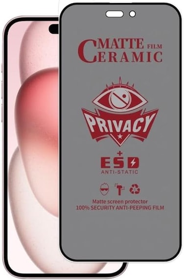 iPhone 16 Plus Matte Privacy Ceramic Screen Protector Film, Matte, Anti-Spy, Full Adhesive, Flexible,[Not A Glass], Anti-Spy Full Adhesive Flexible Film For Iphone 16 Plus 5G 2024