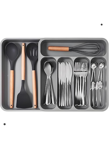 Aputue Kitchen Drawer Organizer, Silverware Storage Utensil Tray, Silverware Drawer Organizer, Expandable Silverware Organizer, Utensil Drawer Organizer for Spoons, Forks and Knives