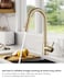 First pro Pull Out Kitchen Sink Mixer Tap High Arc Swivel Spout 1 Hole Bathroom Sink Faucet Dual Spray Modes Solid Brass Brushed Gold 360&deg; Rotatable