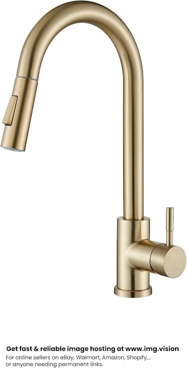 First pro Pull Out Kitchen Sink Mixer Tap High Arc Swivel Spout 1 Hole Bathroom Sink Faucet Dual Spray Modes Solid Brass Brushed Gold 360&deg; Rotatable