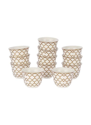 12 Piece Bone China Cawa Cup Set- RF12114/ 80 ml Capacity, Heat-Resistant, Scratch-Resistant, Perfect for Serving Traditional Drink, Arabic Coffee Multicolor