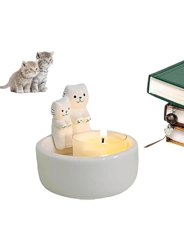 KONVERDM Cute Cartoon Kitten Candle Holder，Kitty Warming Its Paws Cute Scented Light Holder, Gift for Girl Women, Cat Lover Choice (White Cat)
