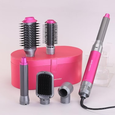 Enzo EN-4133 6-In-1 Hair Dryer Brush &amp; Multi Styler - Ionic Hot Air Blow Dryer, Hair Straightener, Curler &amp; Volumizing Brush - One Step Salon Styling Tool For All Hair Types - CoralPink- Intl Version