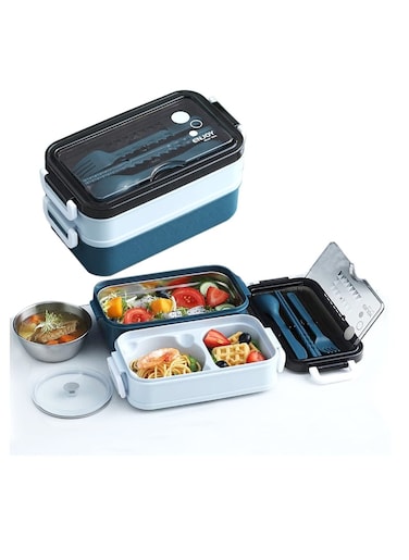 Lunch Box 2-Layer Bento Lunch Box with Cutlery Removable 304 Stainless Steel Container Bento Box for Office School Picnic