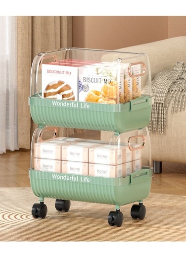 2-Layer Floor-Standing Kitchen Storage Rack with Removable Vegetable Basket