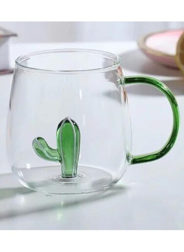 300ML Borosilicate Three-Dimensional Coffee Cup with Handle, Cactus