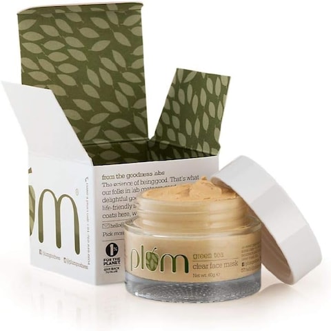 Plum Green Tea Clear Face Mask Kaolin &amp; Bentonite Clay Mask for Acne and Clogged Pores Oily Skin, Brighter, Glowing Skin Face Pack 60 g