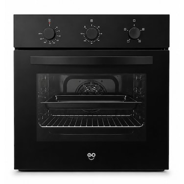 EO 60cm Built-In Electric Oven, 59L Capacity, 4 Cooking Functions, Fan Assisted, Mechanical Timer, Double Glass Door, Interior Light, Removable Door, 220-240V, Black