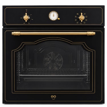 EO 60cm Built-In Retro Electric Oven, 76L Capacity, 9 Cooking Functions, Fan Assisted, Triple Glass Door, Antique Clock Timer, Ivory Finish, 2800W, 220-240V