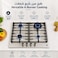 EO 60cm Built-In Gas Hob, 4 Burners, Stainless Steel, Cast Iron Pan Supports, 3.5kW Wok Burner, Metal Knobs, Auto Ignition, Flame Failure Safety Device, 8kW