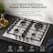 EO 60cm Built-In Gas Hob, 4 Burners, Stainless Steel, Cast Iron Pan Supports, 3.5kW Wok Burner, Metal Knobs, Auto Ignition, Flame Failure Safety Device, 8kW