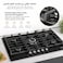 EO 90cm Built-In Gas Hob, 5 Burners, Black Tempered Glass, Cast Iron Pan Supports, Triple Ring Wok Burner, Auto Ignition, Flame Failure Safety Device, 11kW