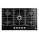 EO 90cm Built-In Gas Hob, 5 Burners, Black Tempered Glass, Cast Iron Pan Supports, Triple Ring Wok Burner, Auto Ignition, Flame Failure Safety Device, 11kW