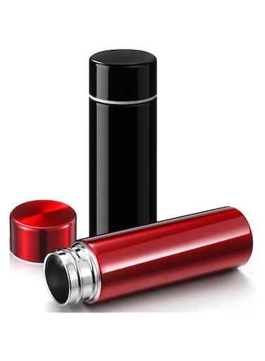 Vesici Mini Water Bottles 4.4 oz Cute Small Insulated Stainless Steel Purse Water Bottles Pocket Slim Flask Keeps Drink Cold and Hot for Women Lunch Bag Coffee(Black, Red,2 Pack)