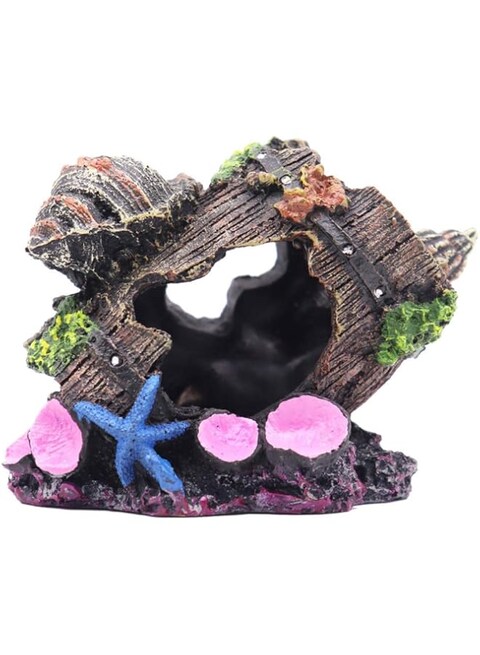 KASTWAVE Aquarium Decorations Small Fish Tank Broken Barrel Decorations, Hideaway Cave House with Shell Broken Barrel Cave Decor for Fish House