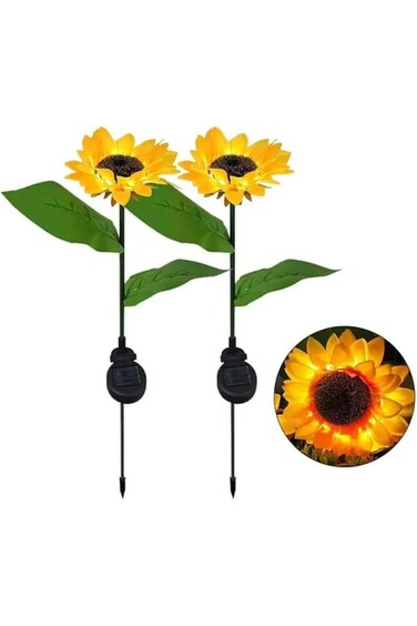 2-pack solar sunflower lights waterproof LED garden stakes for outdoor yard, patio or pathway decor.