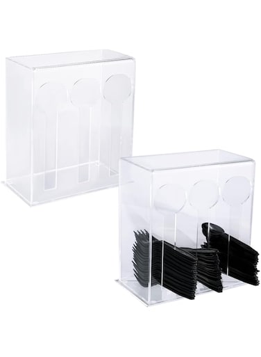 Yoande 2 Pcs Acrylic Utensil Dispenser Plastic Cutlery Organizer 3 Compartments Clear Utensil Holder Flatware Silverware Caddy Cutlery Storage for Restaurant Kitchen Countertop Party Knife Spoon Fork