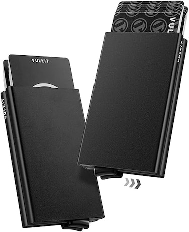 VULKIT Pop Up Wallet, Slim Minimalist Credit Card Holder RFID Blocking Mini Metal Case for Men
