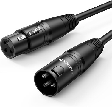 UGREEN XLR Cable, Microphone XLR Male to Female Extension Cable 3M Jack Extender Cord for PA System, Studio Recorder, Amplifier, Mixer, Speaker System, or Professional Recording, Playing Live