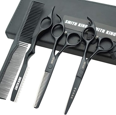 Smithking 5.5 Inches Hair Cutting Scissors Set with Razor Combs Lether Scissors Case,Hair Cutting Shears Hair Thinning Shears for Personal and Professional (Black)