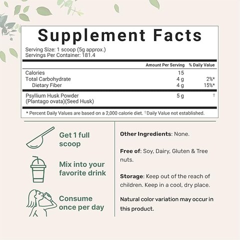 Micro Ingredients Psyllium Husk Powder Organic, 2 Pound (32 Ounce), Psyllium Husk Daily Fiber for Baking, Smoothie and Beverage, Keto Diet, No GMOs and Vegan Friendly