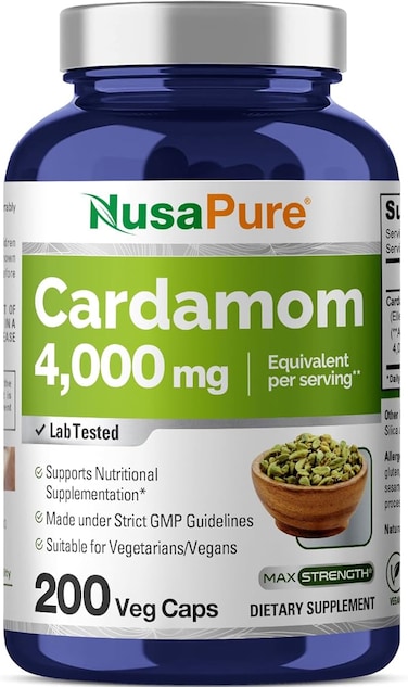 NusaPure Cardamom Extract 4000mg 200 Vegetarian Capsules (Non-GMO &amp; Gluten Free)