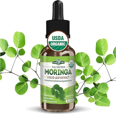 PURA VIDA MORINGA Organic Leaf Extract Liquid Drops - USDA Organic Certified - Highly Purified, Bioavailable &amp; Faster Absorption Than Powder or Capsules - Single Origin Oleifera Leaves Extract