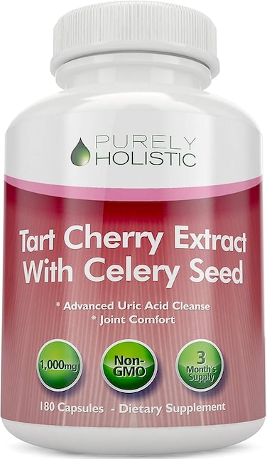 Tart Cherry Extract Capsules 1,000mg - 50% MORE 180 Capsules, 3 Month Supply - Blend with Tart Cherry and Celery Seed Powder - Powerful Antioxidant for Advanced Uric Acid Cleanse &amp; Joint Support