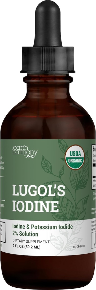 Organic Lugol's Iodine, Iodine and Potassium Iodide 2% Solution 3000 mcg - Liquid Supplement Drops for Thyroid Support for Women &amp; Men, Metabolism Health, Detox Boost - Non-GMO, 395 Servings (2 Oz)