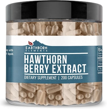 Earthborn Elements Hawthorn Berry Extract, 200 Caps, 1275 mg Serving, Fast Dissolving, Potency &amp; Purity, Non-GMO, No Stearate or Rice Filler, Made in USA, Gluten-Free, Lab-d