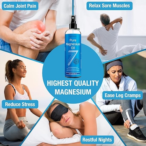 Seven Minerals Pure Magnesium Oil Spray - Big 355ml (Lasts 9 Months) - 100% Natural, USP Grade = No Unhealthy Trace - from an Ancient Underground Permian Seabed in USA - Included
