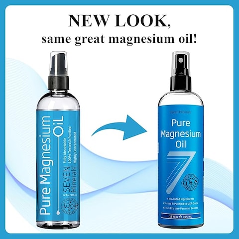 Seven Minerals Pure Magnesium Oil Spray - Big 355ml (Lasts 9 Months) - 100% Natural, USP Grade = No Unhealthy Trace - from an Ancient Underground Permian Seabed in USA - Included