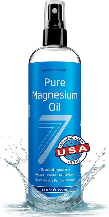 Seven Minerals Pure Magnesium Oil Spray - Big 355ml (Lasts 9 Months) - 100% Natural, USP Grade = No Unhealthy Trace - from an Ancient Underground Permian Seabed in USA - Included