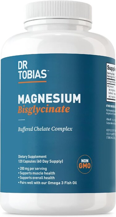 Dr. Tobias Magnesium Bisglycinate, High Absorption Magnesium Buffered Chelate Complex, 200 mg per Capsule, Supports Energy, Muscle, Bone &amp; Joint Health, Non-GMO Magnesium Supplement, 120 Capsules