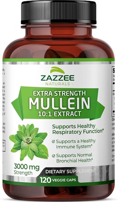 Zazzee Extra Strength Mullein 10:1 Extract, 3000 mg Strength, 120 Vegan Capsules, 100% Pure Leaf Powder, Non-GMO and All-Natural