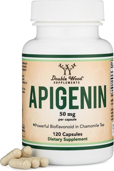 Double Wood Supplements Apigenin - 50mg per Capsule, 120 Count (Powerful Bioflavonoid Found in Chamomile Tea for Relaxation, Sleep, and Mood) Senolytic Flavonols for Aging Manufactured in The USA by