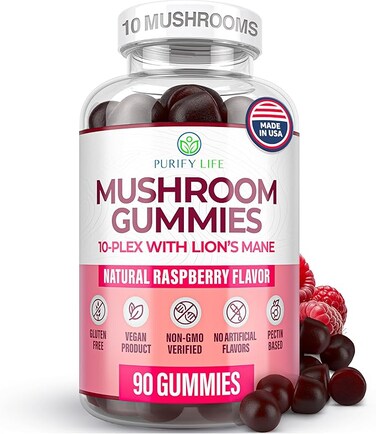 World's First Mushroom Complex Gummies - 10x Mushroom Supplement w Lions Mane (90 Chews 2500mg/serving) Nootropic Brain Supplement, Immune Support &amp; Stress Relief - Replace Pills &amp; Capsules