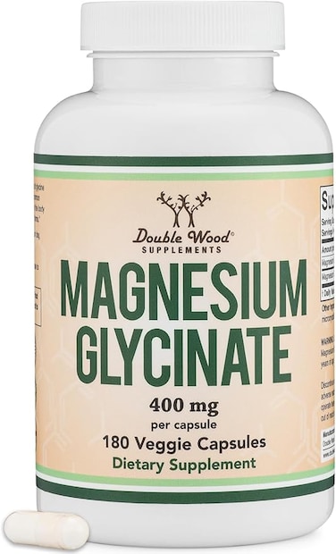 Double Wood Supplements Magnesium Glycinate 400mg, 180 Capsules (Vegan Safe, Manufactured and Third Party Tested in The USA, Gluten Free, Non-GMO) High Absorption Magnesium for Sleep